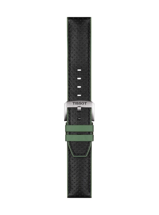 Cinturino Tissot in Pelle Nera e Gomma Verde 22 mm